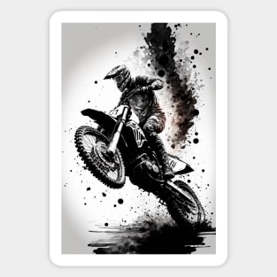 Dirt bike wheelie black with white background Sticker